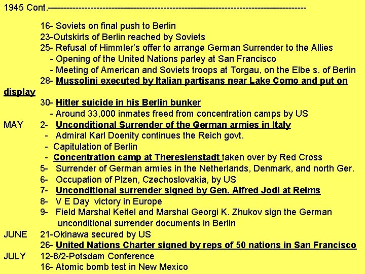 1945 Cont. ------------------------------------------16 - Soviets on final push to Berlin 23 -Outskirts of Berlin 1945 Cont. ------------------------------------------16 - Soviets on final push to Berlin 23 -Outskirts of Berlin
