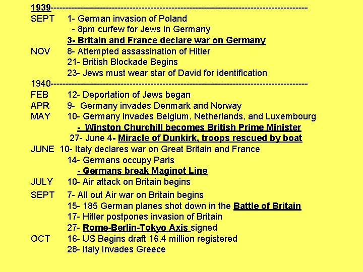 1939 ------------------------------------------SEPT 1 - German invasion of Poland - 8 pm curfew for Jews 1939 ------------------------------------------SEPT 1 - German invasion of Poland - 8 pm curfew for Jews