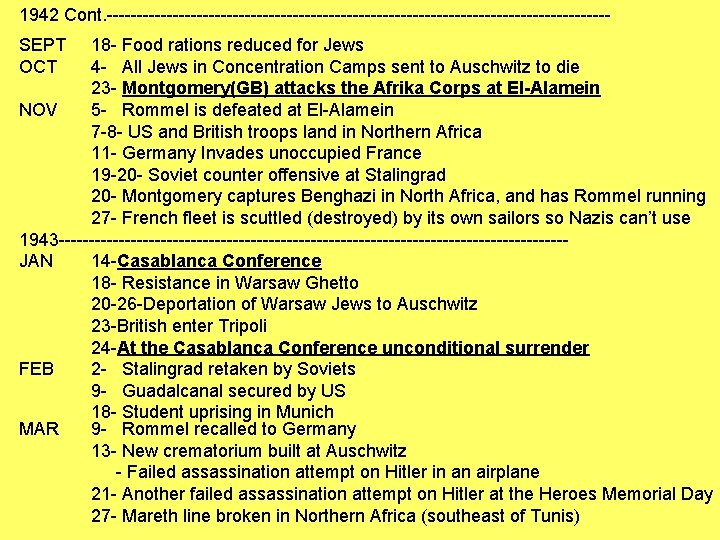 1942 Cont. ------------------------------------------SEPT OCT 18 - Food rations reduced for Jews 4 - All 1942 Cont. ------------------------------------------SEPT OCT 18 - Food rations reduced for Jews 4 - All