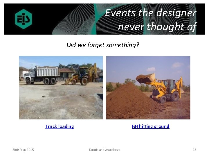 Events the designer never thought of Did we forget something? Truck loading 20 th