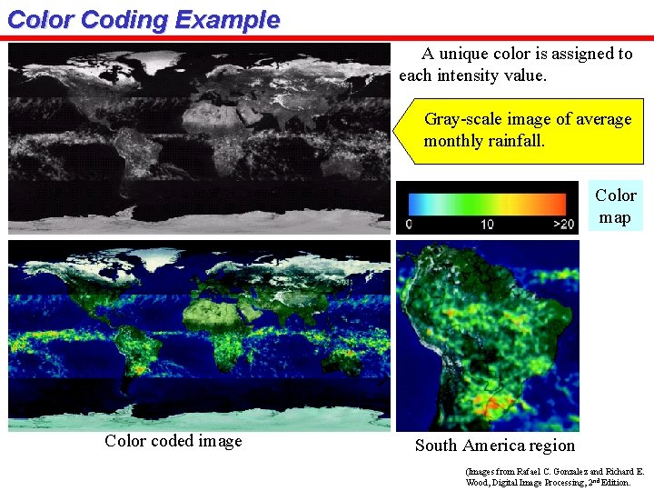 Color Coding Example A unique color is assigned to each intensity value. Gray-scale image