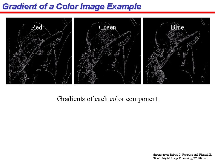 Gradient of a Color Image Example Red Green Blue Gradients of each color component