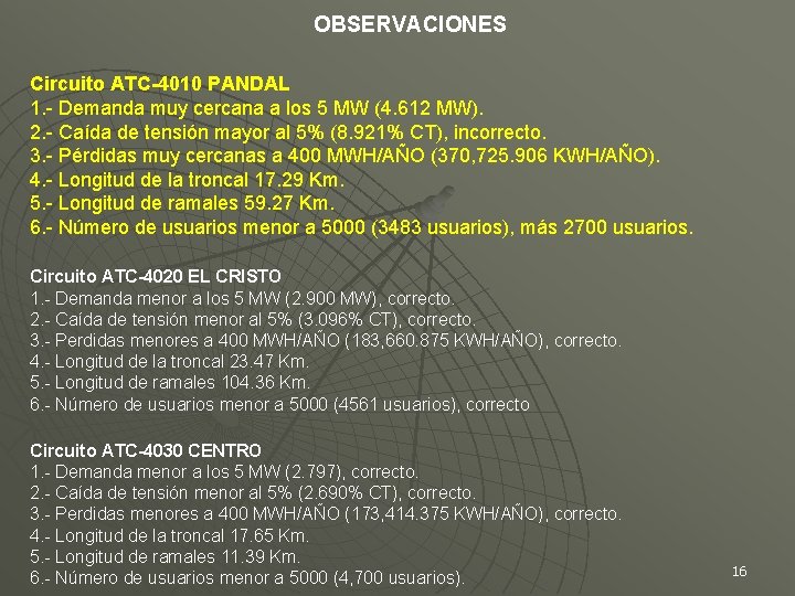OBSERVACIONES Circuito ATC-4010 PANDAL 1. - Demanda muy cercana a los 5 MW (4.
