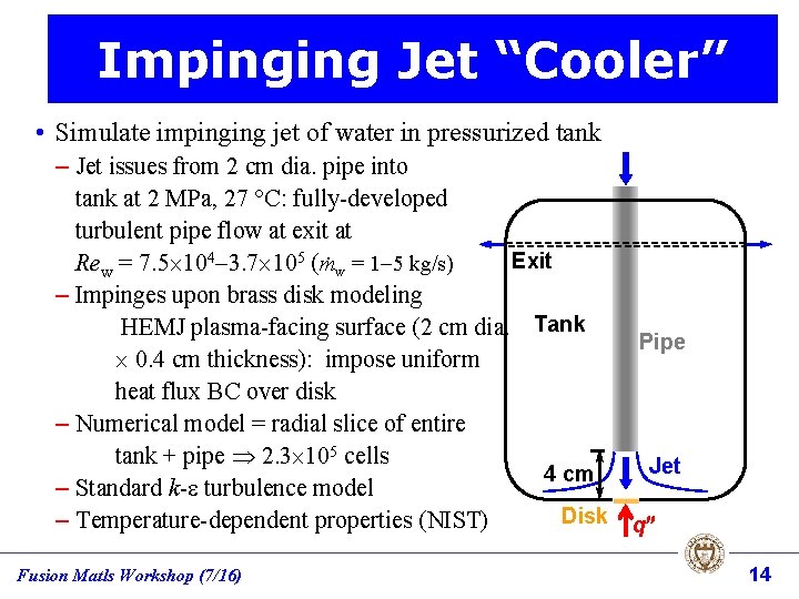 Impinging Jet “Cooler” • Simulate impinging jet of water in pressurized tank – Jet