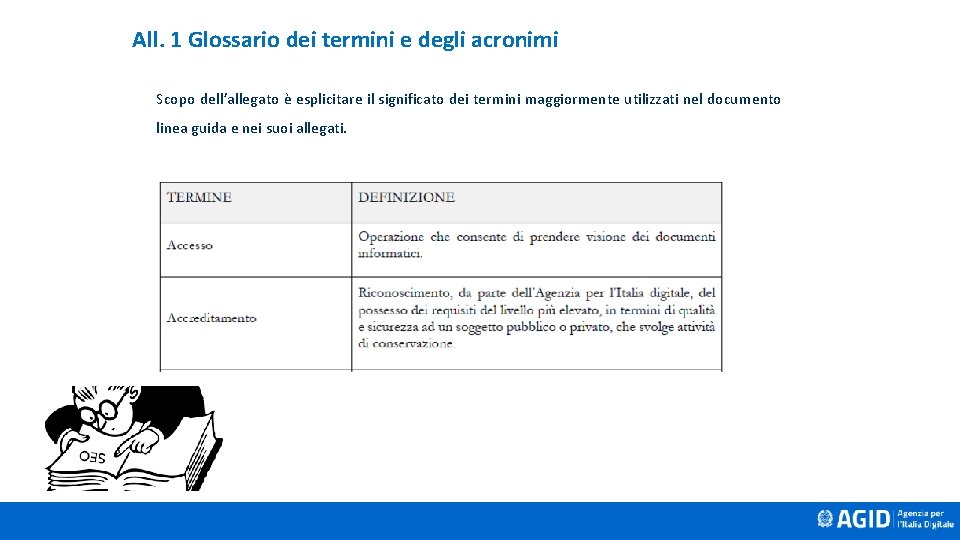 All. 1 Glossario dei termini e degli acronimi Scopo dell’allegato è esplicitare il significato All. 1 Glossario dei termini e degli acronimi Scopo dell’allegato è esplicitare il significato