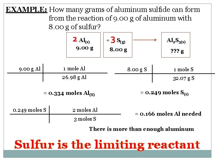 EXAMPLE: How many grams of aluminum sulfide can form from the reaction of 9.