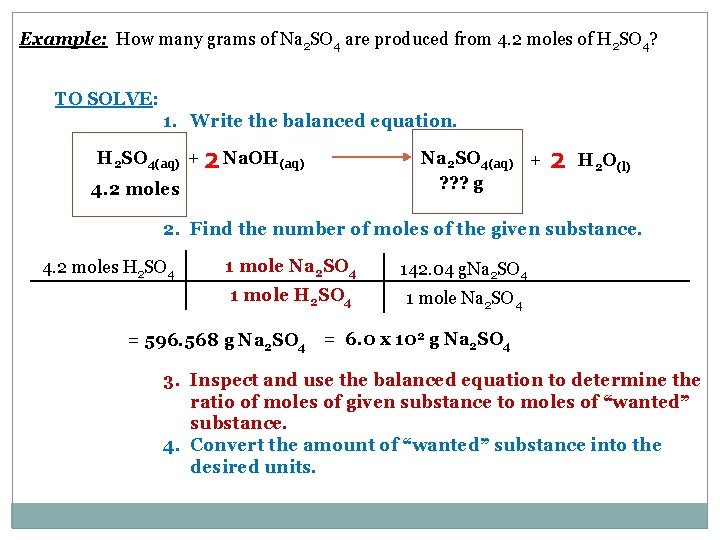 Example: How many grams of Na 2 SO 4 are produced from 4. 2