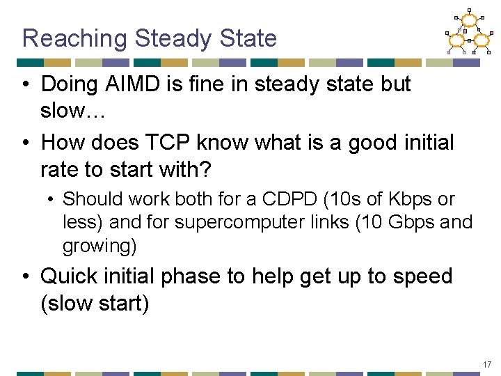 Reaching Steady State • Doing AIMD is fine in steady state but slow… •