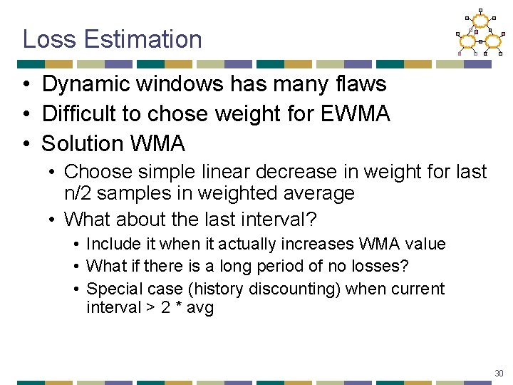 Loss Estimation • Dynamic windows has many flaws • Difficult to chose weight for