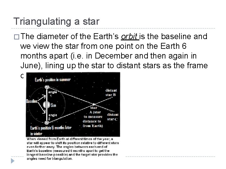Triangulating a star � The diameter of the Earth’s orbit is the baseline and