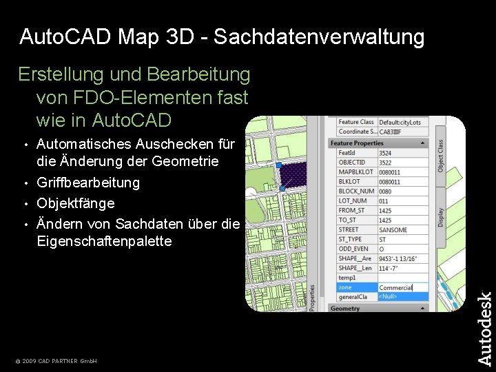 Auto. CAD Map 3 D - Sachdatenverwaltung Erstellung und Bearbeitung von FDO-Elementen fast wie