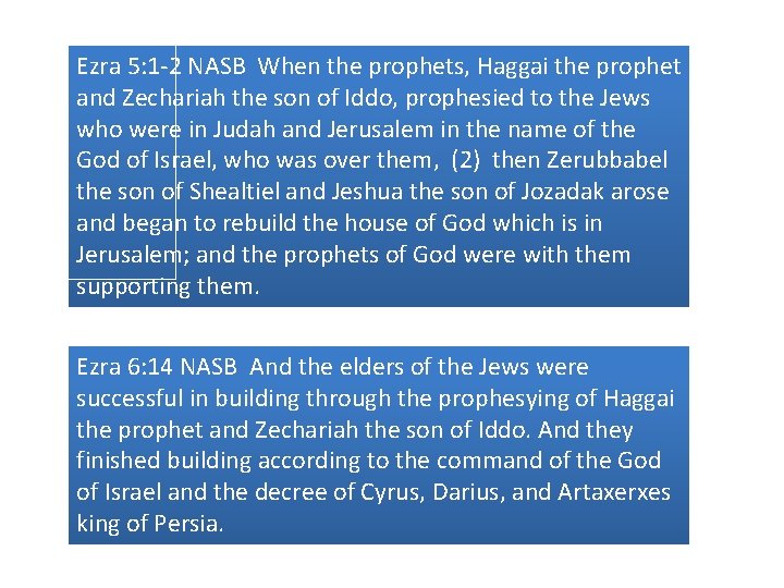 Ezra 5: 1 -2 NASB When the prophets, Haggai the prophet and Zechariah the