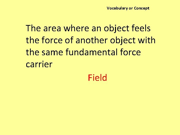 Vocabulary or Concept The area where an object feels the force of another object