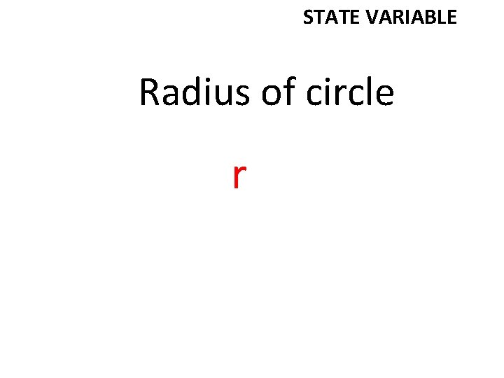 STATE VARIABLE Radius of circle r 