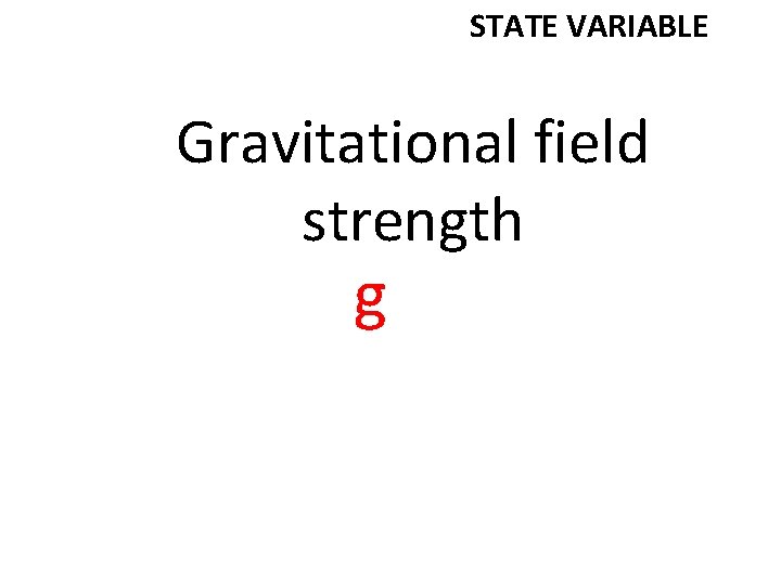 STATE VARIABLE Gravitational field strength g 