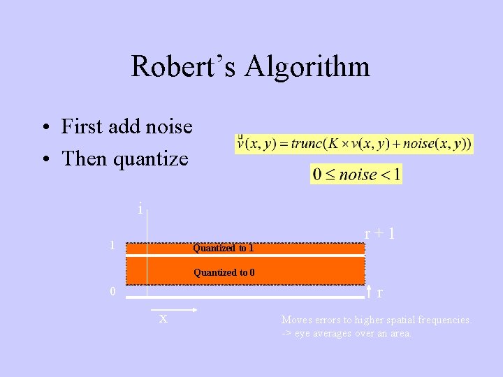 Robert’s Algorithm • First add noise • Then quantize i r+1 1 Quantized to