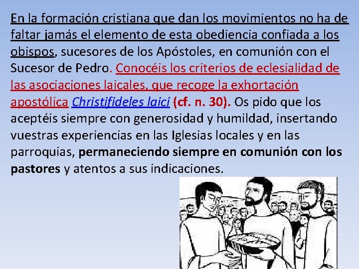 En la formación cristiana que dan los movimientos no ha de faltar jamás el