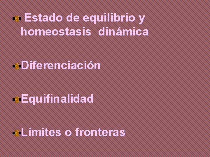 Estado de equilibrio y homeostasis dinámica Diferenciación Equifinalidad Límites o fronteras 