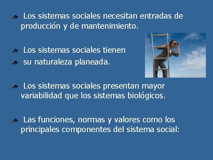 Los sistemas sociales necesitan entradas de producción y de mantenimiento. Los sistemas sociales tienen