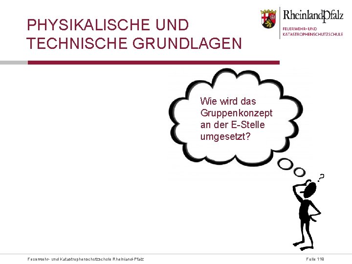 PHYSIKALISCHE UND TECHNISCHE GRUNDLAGEN Wie wird das Gruppenkonzept an der E-Stelle umgesetzt? Feuerwehr- und