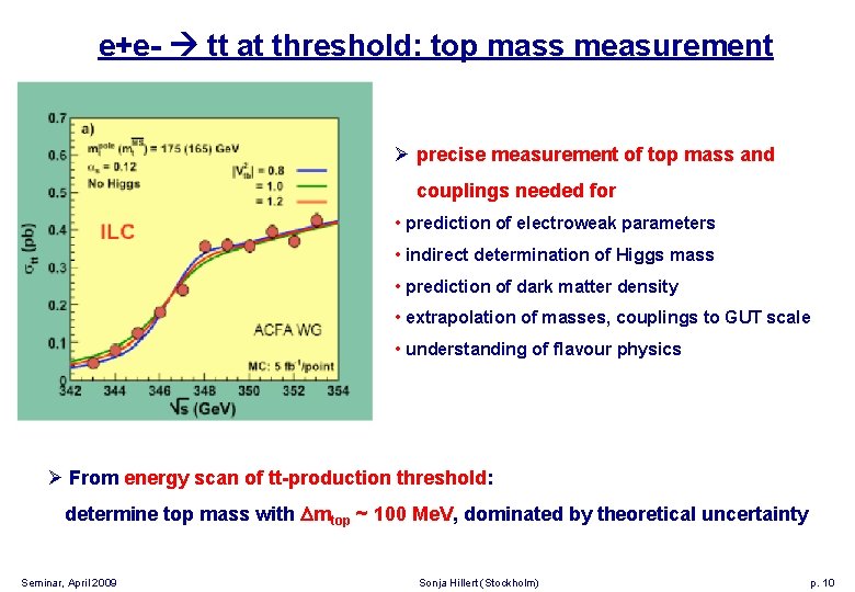 e+e- tt at threshold: top mass measurement Ø precise measurement of top mass and