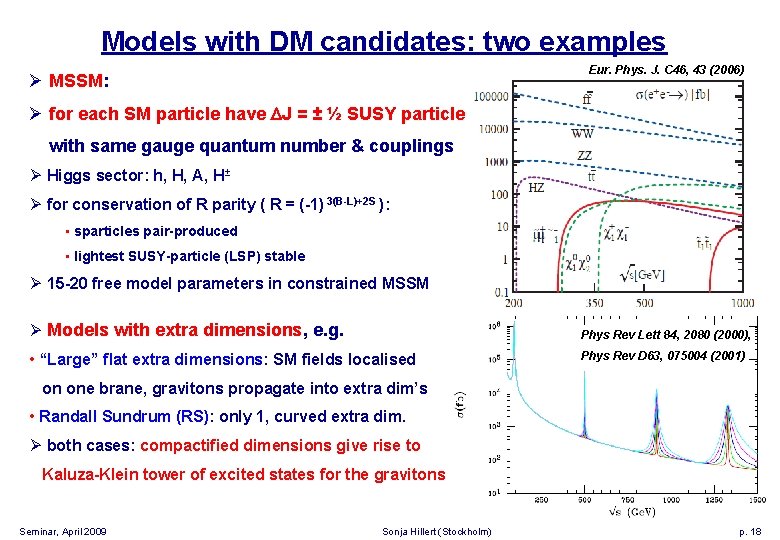 Models with DM candidates: two examples Eur. Phys. J. C 46, 43 (2006) Ø