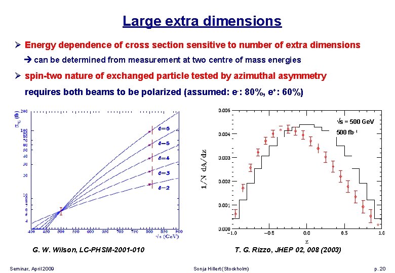 Large extra dimensions Ø Energy dependence of cross section sensitive to number of extra