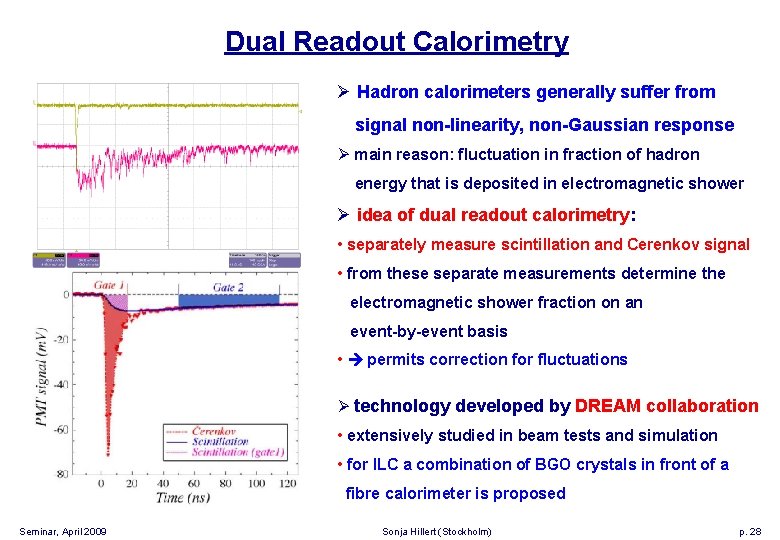 Dual Readout Calorimetry Ø Hadron calorimeters generally suffer from signal non-linearity, non-Gaussian response Ø