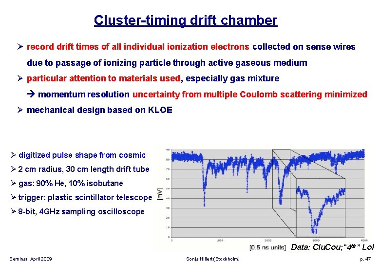 Cluster-timing drift chamber Ø record drift times of all individual ionization electrons collected on