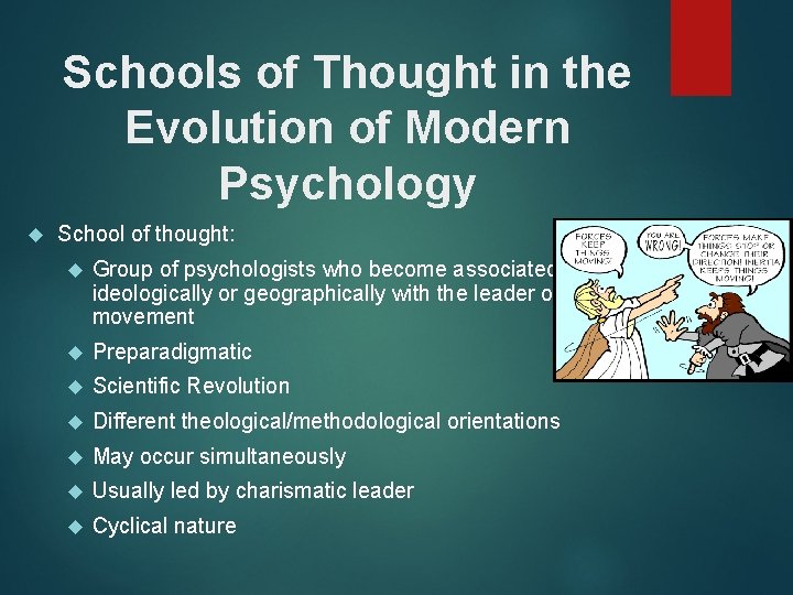 Schools of Thought in the Evolution of Modern Psychology School of thought: Group of