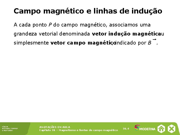 Campo magnético e linhas de indução A cada ponto P do campo magnético, associamos