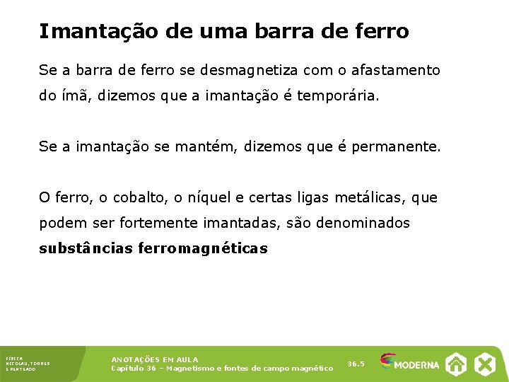 Imantação de uma barra de ferro Se a barra de ferro se desmagnetiza com