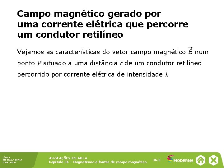 Campo magnético gerado por uma corrente elétrica que percorre um condutor retilíneo Vejamos as
