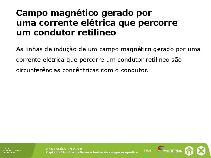 Campo magnético gerado por uma corrente elétrica que percorre um condutor retilíneo As linhas