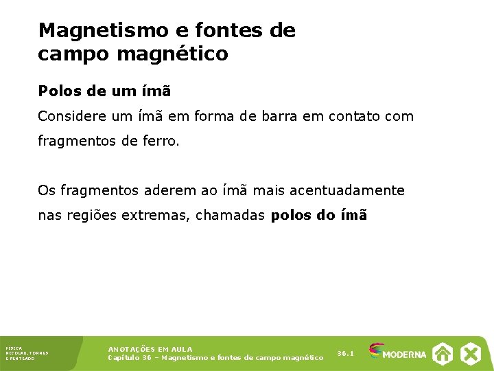 Magnetismo e fontes de campo magnético Polos de um ímã Considere um ímã em