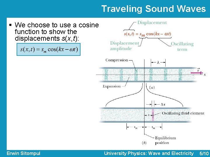 Traveling Sound Waves § We choose to use a cosine function to show the