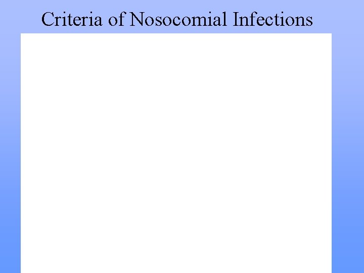 Criteria of Nosocomial Infections 