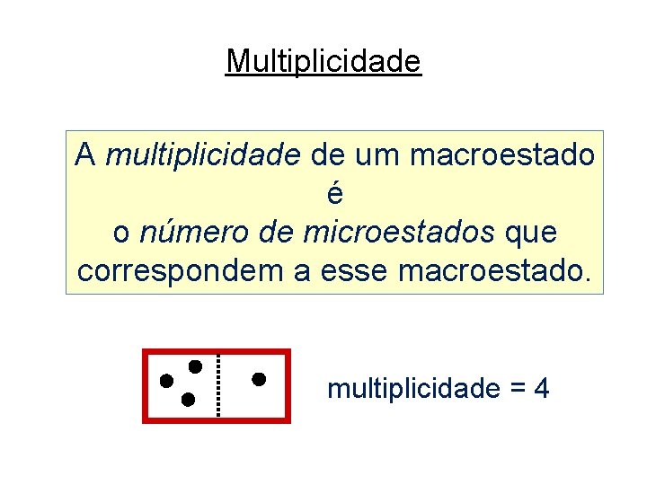 Multiplicidade A multiplicidade de um macroestado é o número de microestados que correspondem a