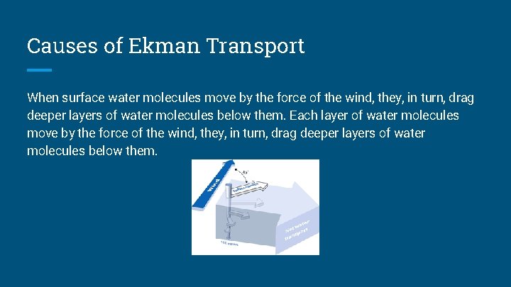 Causes of Ekman Transport When surface water molecules move by the force of the