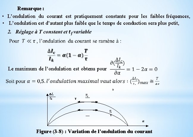 Remarque : • L’ondulation -du courant est pratiquement constante pour les faibles fréquences, •