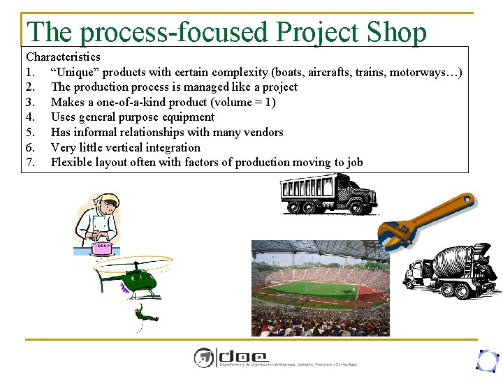 The process-focused Project Shop Characteristics 1. “Unique” products with certain complexity (boats, aircrafts, trains,