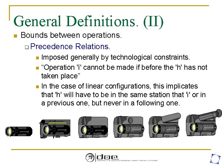 General Definitions. (II) n Bounds between operations. q Precedence Relations. Imposed generally by technological
