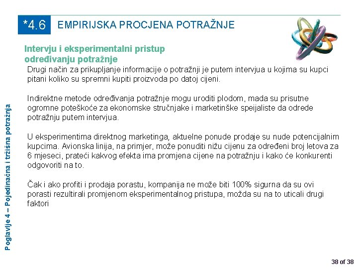 *4. 6 EMPIRIJSKA PROCJENA POTRAŽNJE Intervju i eksperimentalni pristup određivanju potražnje Poglavlje 4 –