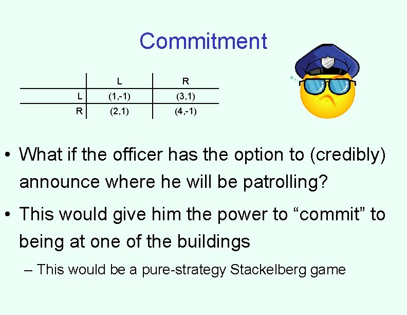 Commitment L R L (1, -1) (3, 1) R (2, 1) (4, -1) •