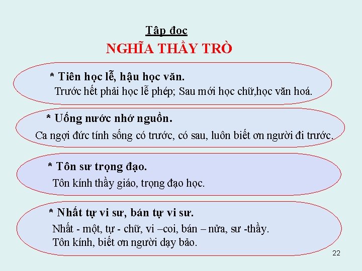 Tập đọc NGHĨA THẦY TRÒ * Tiên học lễ, hậu học văn. Trước hết