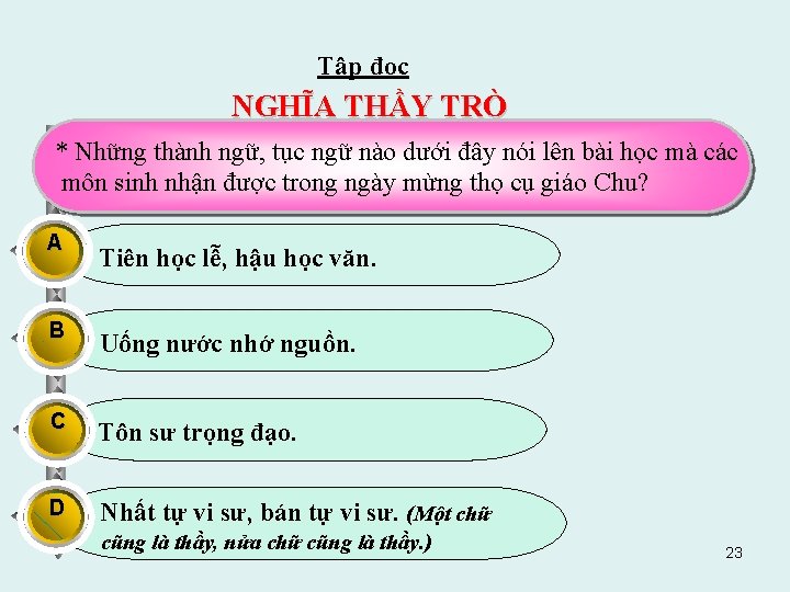 Tập đọc NGHĨA THẦY TRÒ * Những thành ngữ, tục ngữ nào dưới đây