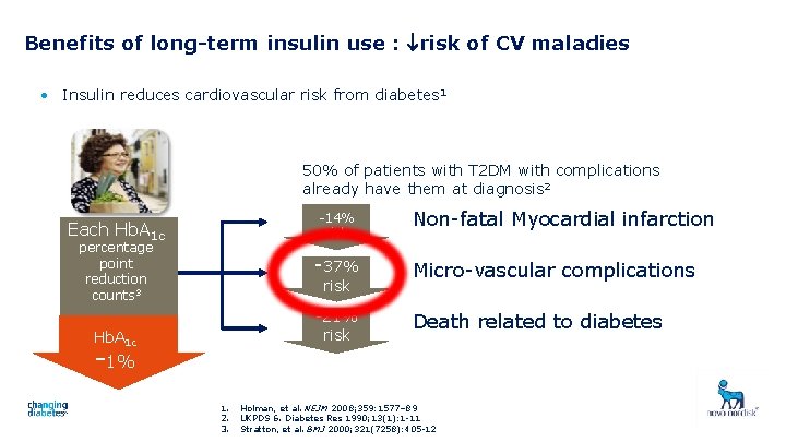 Benefits of long-term insulin use : risk of CV maladies • Insulin reduces cardiovascular