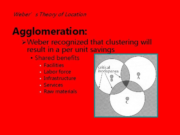 Weber’s Theory of Location Agglomeration: Ø Weber recognized that clustering will result in a