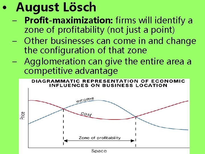  • August Lösch – Profit-maximization: firms will identify a zone of profitability (not