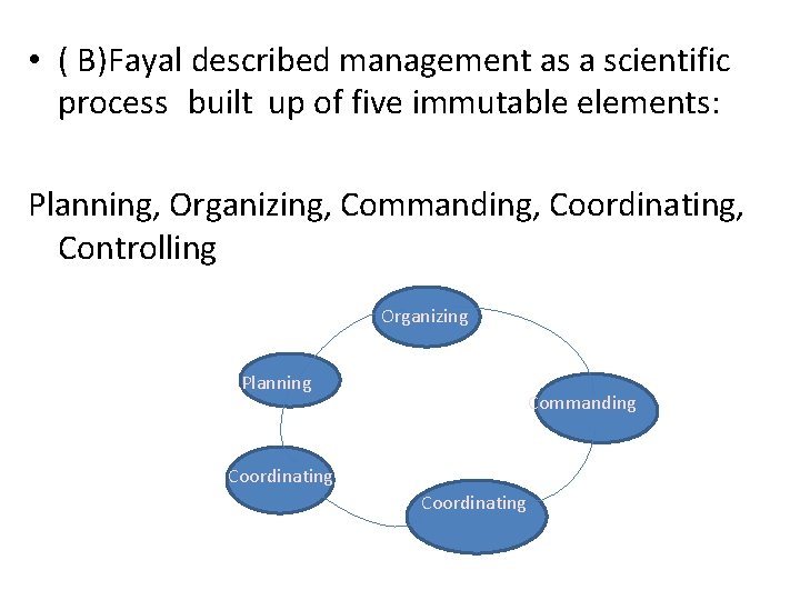  • ( B)Fayal described management as a scientific process built up of five